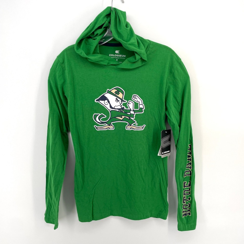 NWT Colosseum Notre Dame Fighting Irish Hooded Long Sleeve T-Shirt Green Mens S